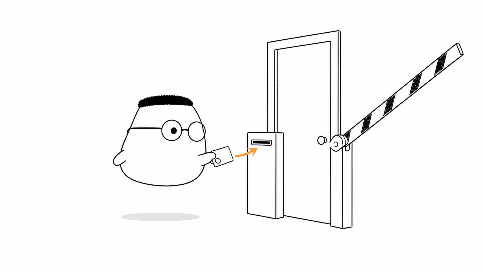 Kuka menempelkan kartu bertanda ke mesin pembaca di pintu berpalang, palang mulai naik.